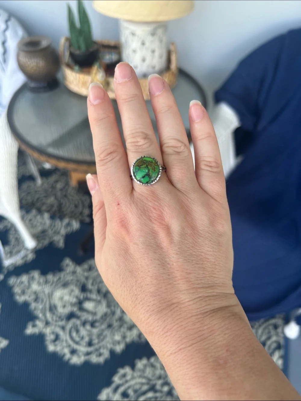Vintage Mojave Turquoise Stamped Sterling Silver 925 Ring